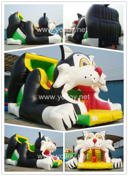 Desenho animado gato inflável Bungee Jump corrediça Bouncy