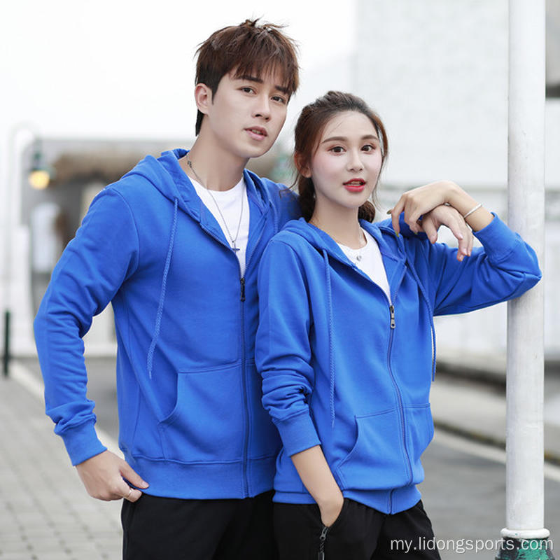 UNISEX အလွတ် punver zip hoodies စိတ်ကြိုက်လိုဂိုနှင့်အတူ