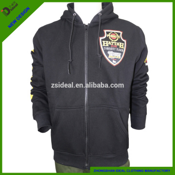 100%cotton black zipper-up custom made hoodie for men