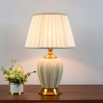 Beige and Green Ceramic Table Lamp - Luxury Bedroom Bedside Lamp