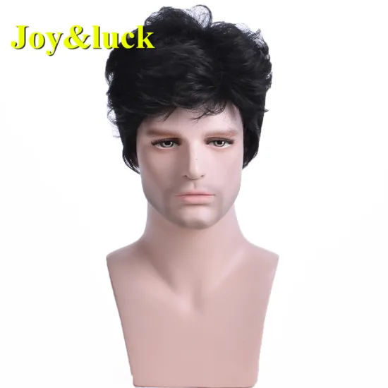 Wholesale Wig Daily or Party Hairstyle Male Black Color Man Hair Mens Short Natural Straight Men Wigs Synthetic Hair Wigs
