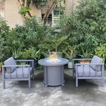 Outdoor Furniture: 91cm Round Steel Firepit Table with Sofa Chair