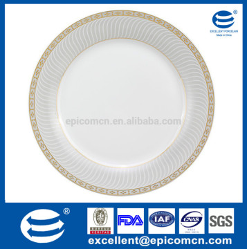 10.5"/9"/7.5" porcelain banquet plate with gold decoration, porcelain plates, daily use white porcelain dinner plate for hotel