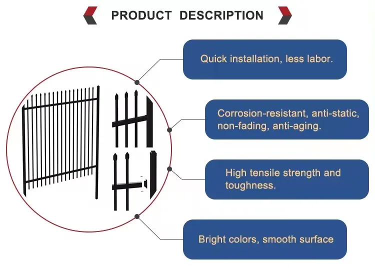 Pannelli di recinzione in ferro battuto del Gruppo Anjia realizzati con acciaio zincato certificato ISO9001 e finitura verniciata a polvere professionale. Queste sezioni di recinzione ornamentale in ferro sono progettate specificamente per progetti di recinzione per piscine negli Stati Uniti e in Europa, con uno spessore del picchetto di 1,2 mm che fornisce un'estetica elegante e una sicurezza duratura per i confini dei giardini residenziali e i perimetri delle proprietà commerciali in climi diversi.