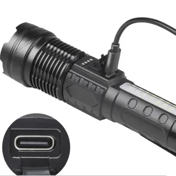 20000 Lumen A76 Rechargeable Flashlight with Side LED Red Light and Power Display