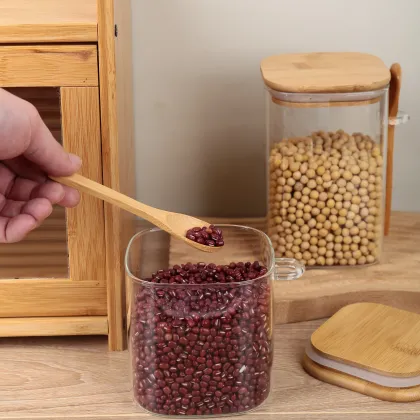 High Borosilicate Glass Sealed Jar with Bamboo Lid and Spoon