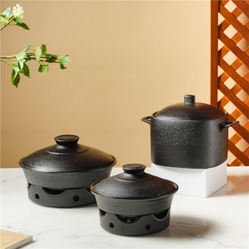 Nordic Style Black Round Ceramic Casserole Pot with Lid
