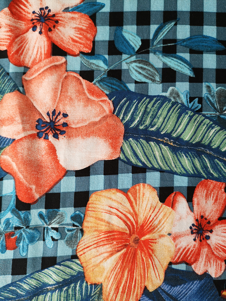 Check Flower Rayon Challis 30S Light Printing Fabric