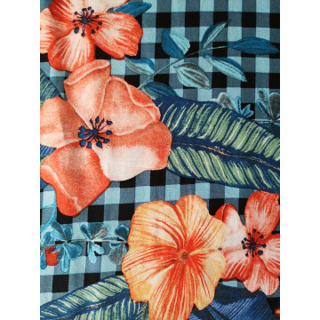 Check Flower Rayon Challis 30S Light Printing Fabric