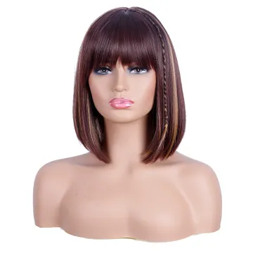 Wholesale Brown Bob Wigs for Women Highlights Blonde Straight Hair Short Bob Wig with Bangs Heat Resistant Synthetic