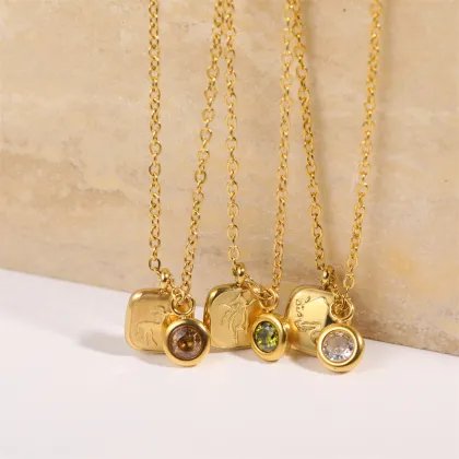 Waterproof 18K Gold Plated Zodiac Necklaces with Stainless Steel, 12 Zodiac Signs, Zircon Birthstone Pendant - INS Jewelry