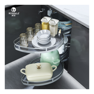 Chrome Magic Corner Kitchen Revolving Basket - Swing Trays for Efficient Storage