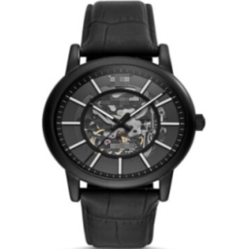 Reloj mecánico automático con esqueleto chapado en IP para hombre, esfera hueca de 42mm, correa de cuero genuino de cocodrilo, color negro completo
