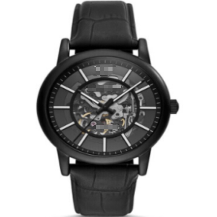 Reloj mecánico automático con esqueleto chapado en IP para hombre, esfera hueca de 42mm, correa de cuero genuino de cocodrilo, color negro completo