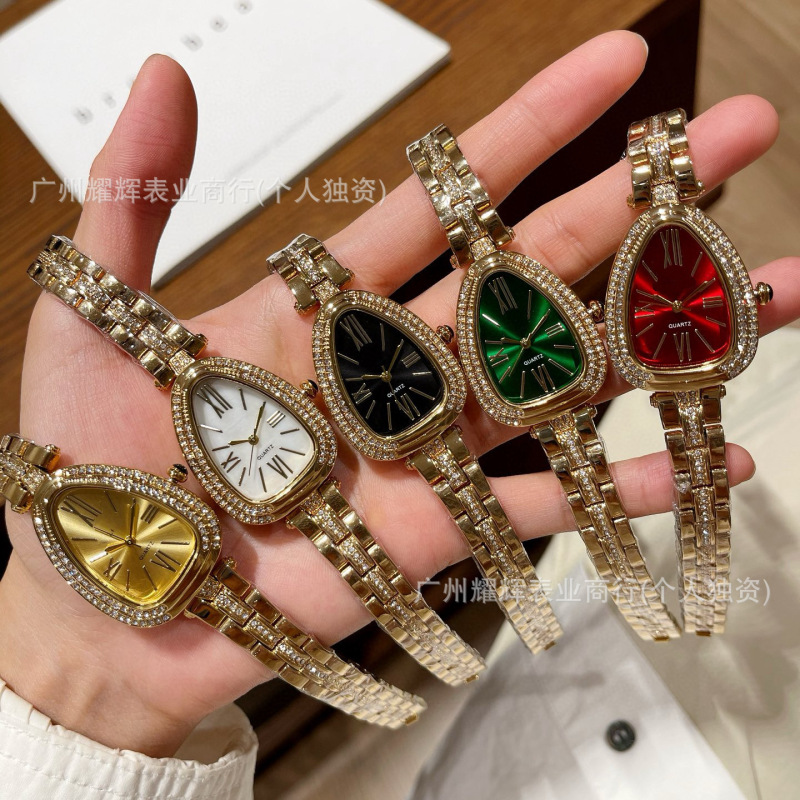 Diamond Snake Face Green Watch Vintage Style