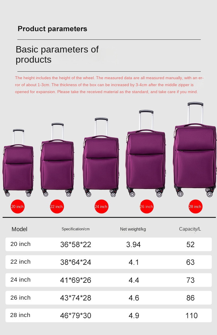 20 Inch Waterproof Oxford Cloth Luggage Case