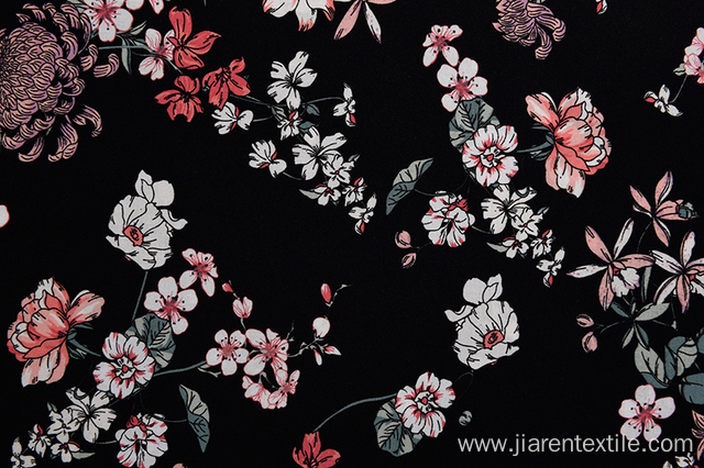 High Quality Camellia Pattern Black Printed Fabrics