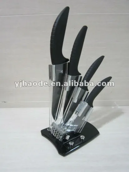 black Ceramic knife set with acrylic block