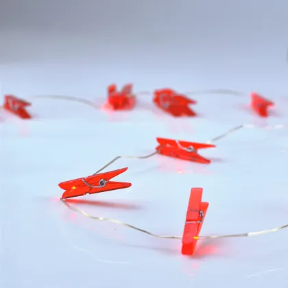 LED Fairy Lights with Red Photo Clips - Battery Operated Firefly Mini Clip String Lights