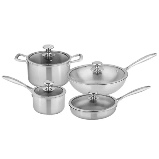 Wholesale and Retail 8Pcs Titanium Cookware Set 3Ply Stainless Steel Pots and Pans for Kitchen Home Cooking