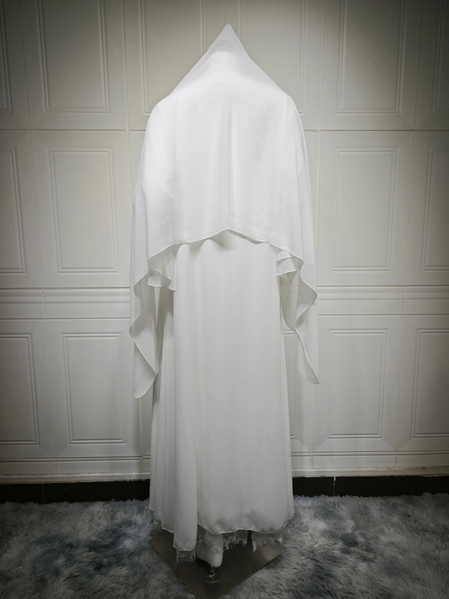 White Lace Abaya Set Matching Scarf MQ221 (6)