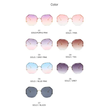 Luxury Brand Vintage Round Pink Rimless Metal Mirror Sun Glasses
