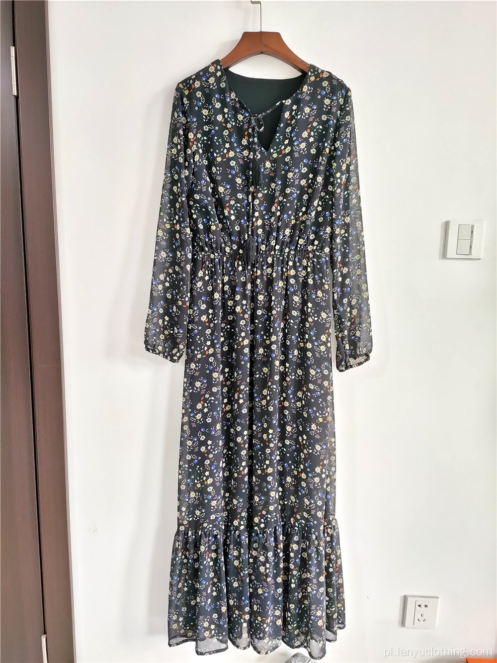 Damska sukienka maxi do podłogi z nadrukiem kwiatowym Szyfonowa sukienka