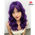 ミディアムレングスのスタイリッシュなパープルカーリーウィッグ