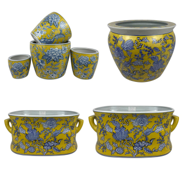 Beautiful Flower Pattern Ceramic Flower Pot RXAE-FL21-521-G01Y-G01Y-G02Y