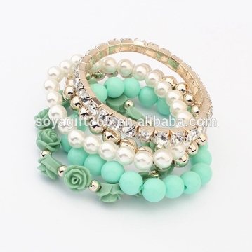 Candy Color Pearl Rose Flower Multilayer Charm Bracelet & Bangle For Women Fashion Jewelry