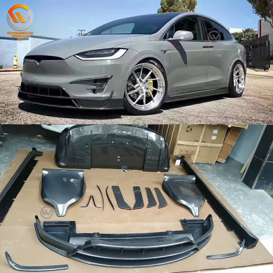 Tesla Model X R Style Carbon Fiber Body Kit: Front, Rear Bumper, Ducktail Spoiler