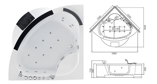 2 Person Acrylic Whirlpool Massage Bathtub