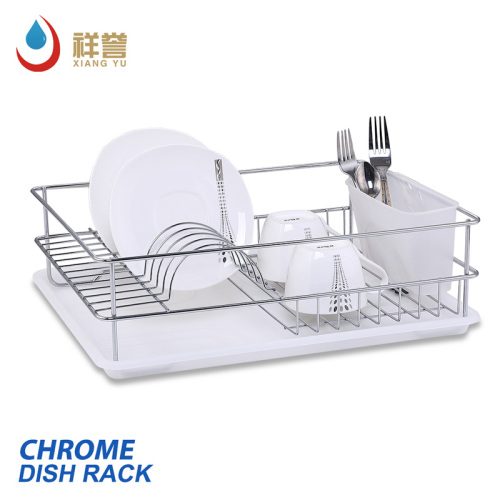 Rack de dragueur à plat en métal chromé avec un porte-ustensiles Plat de séchage Plat pour lavabo de cuisine dans la cuisine