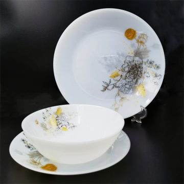 Elegant White Opal Glass Soup Bowl Plate Set
