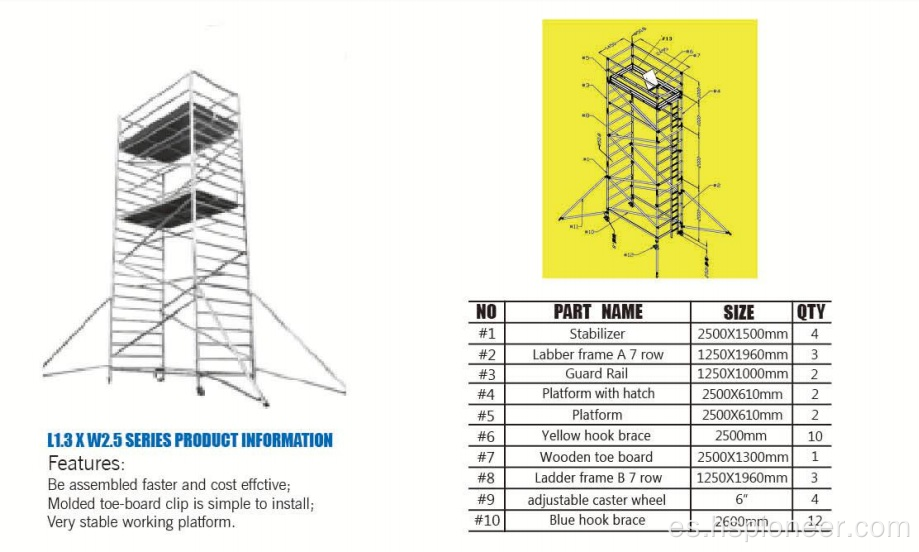 Sistema de torre de andamio de aluminio