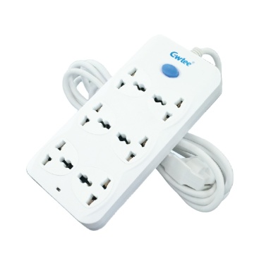 Universal Fashion 6 Outlet 2500W Extension Power Strip Socket - White 10A