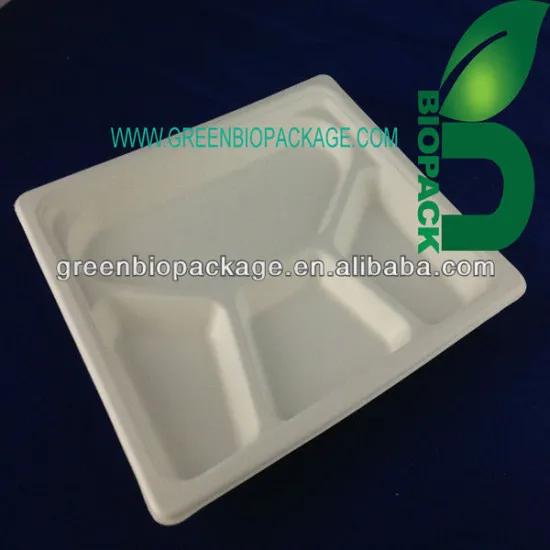 Disposable 4 compartment bagasse pulp tray