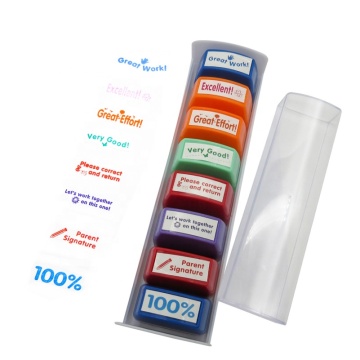 China Ningbo Wholesale 8-in-1 Plastic Colorful Rubber Stamps for Teachers