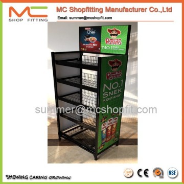 Hot sale 5 layers metal adjustable display stand/display rack/display shelf with advertising board