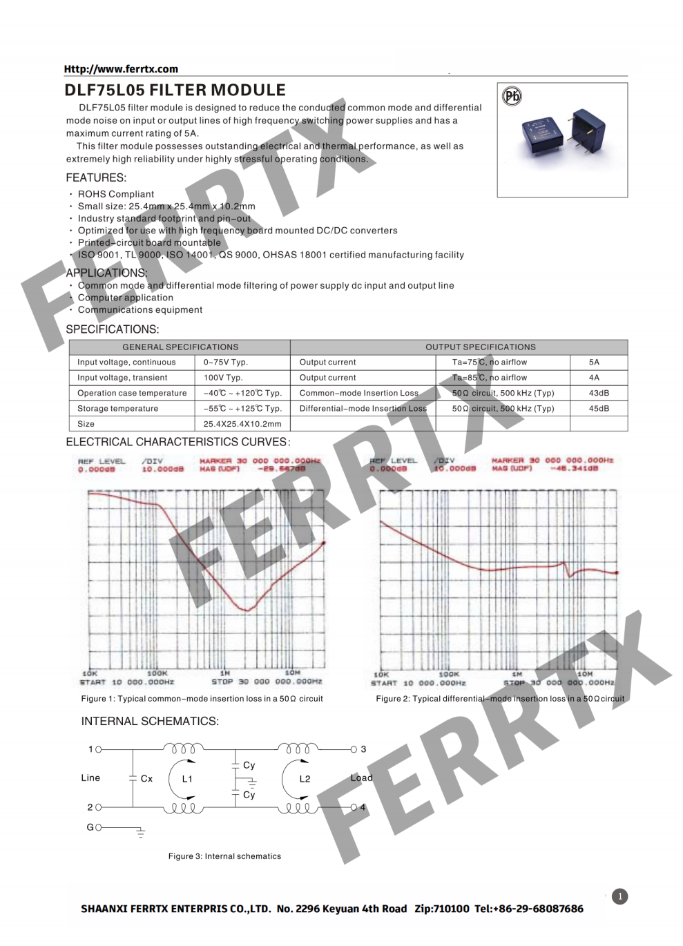 PCB Mount DC Line EMI Filter