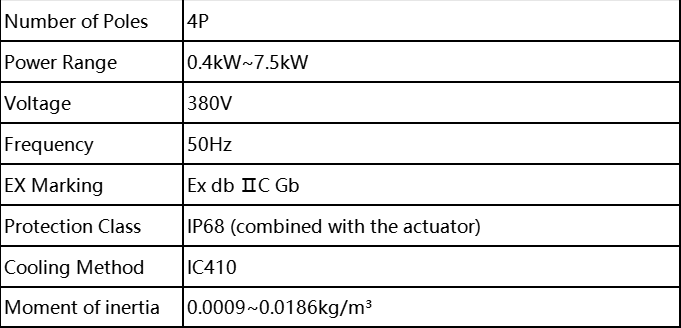 Valve Actuator Motor Basic Parameter