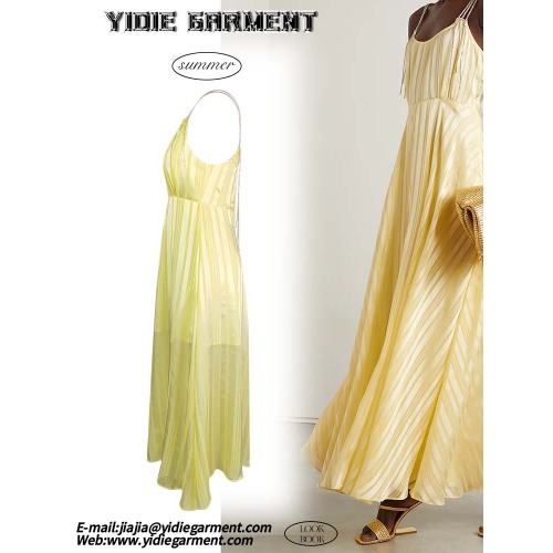 Crystal-embellished Striped Satin Women Maxi Dress