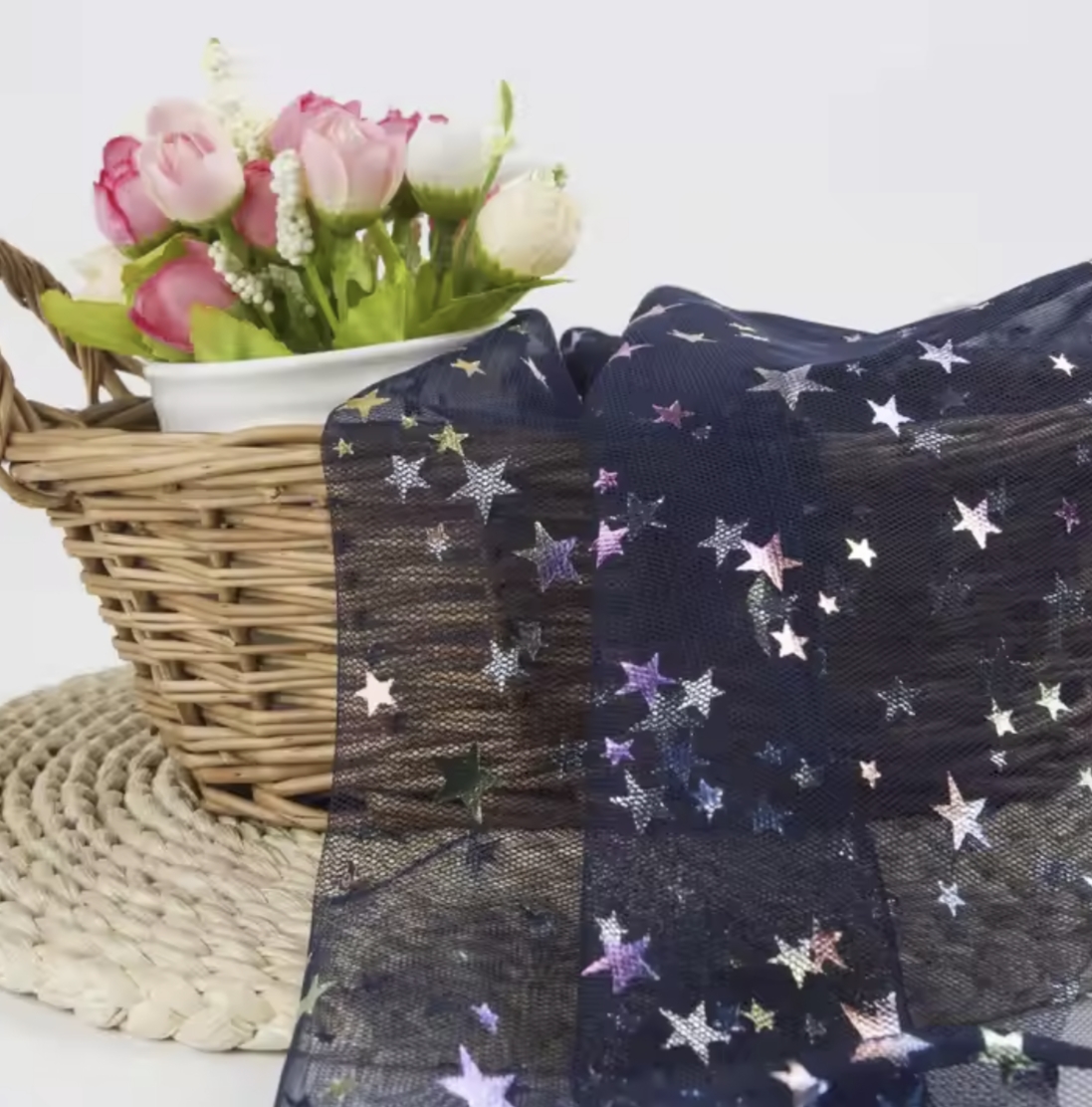 Colorida tela de malla de patrón de estrella para bodas para niñas al aire libre