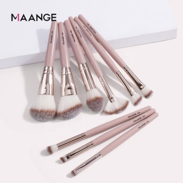 MAANGE 9pcs Cosmetic Brush Set - Pink Champagne, Gray, Purple for Powder, Concealer, and Eye Shadow