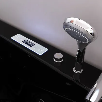 Modern Black Acrylic Freestanding Bubble Massage Spa Bathtub with Pillows