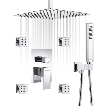 Ceiling Mount 10 Inch Rain Shower Combo Set with Mixer in Stainless Steel