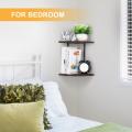 2-Tier Floating Corner Wood Rack for Wall