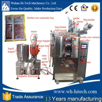 HI-TECH Automatic Sauce Packing Machine With Heat Belt Suitable For Dual Materials