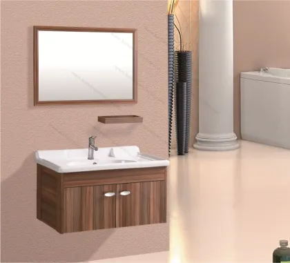 Floor Standing Wood Grain Space Aluminum Alloy Bathroom Furnitures Vanities Cabinets