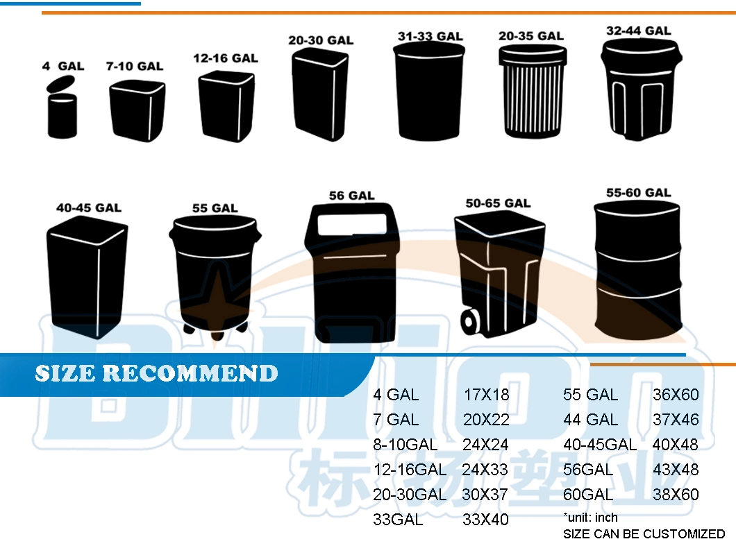 HDPE LDPE Kitchen Drawstring Bin Liner Thickness, Colored Trash Garbage Trash Plastic Bag with Handle-Tie